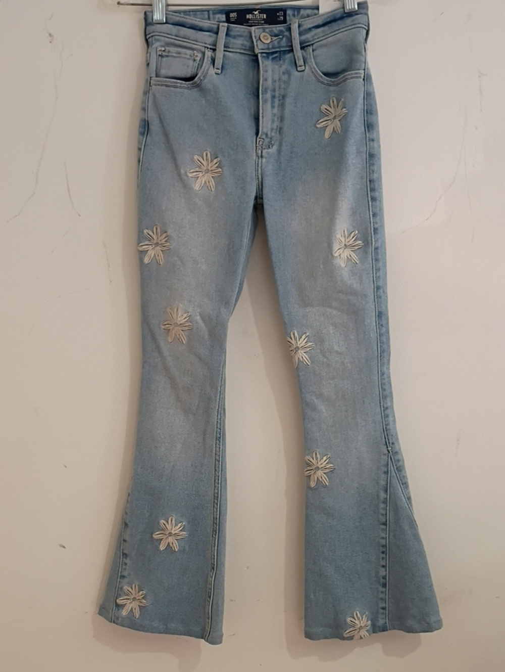 Hollister Light Blue Flared Jeans with White Daisy Embroideries